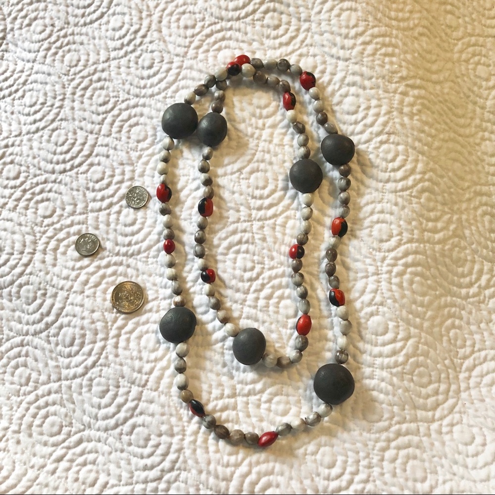 Long natural seed beaded hand painted necklace